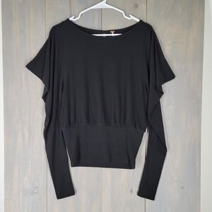 Free People Moxie Dolman Sleeve Top Womens XS Black Draped Waistband Blouse